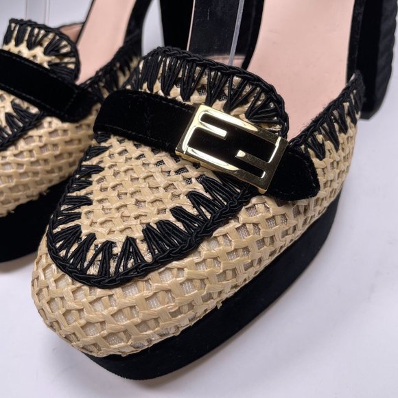 FENDI Ivory Raffia Black Velvet 'Promenades' - Picture 8 of 11